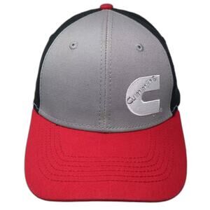 Cummins Snapback Hat Gray Red Embroidered Cotton Logo One Size Adjustable Front